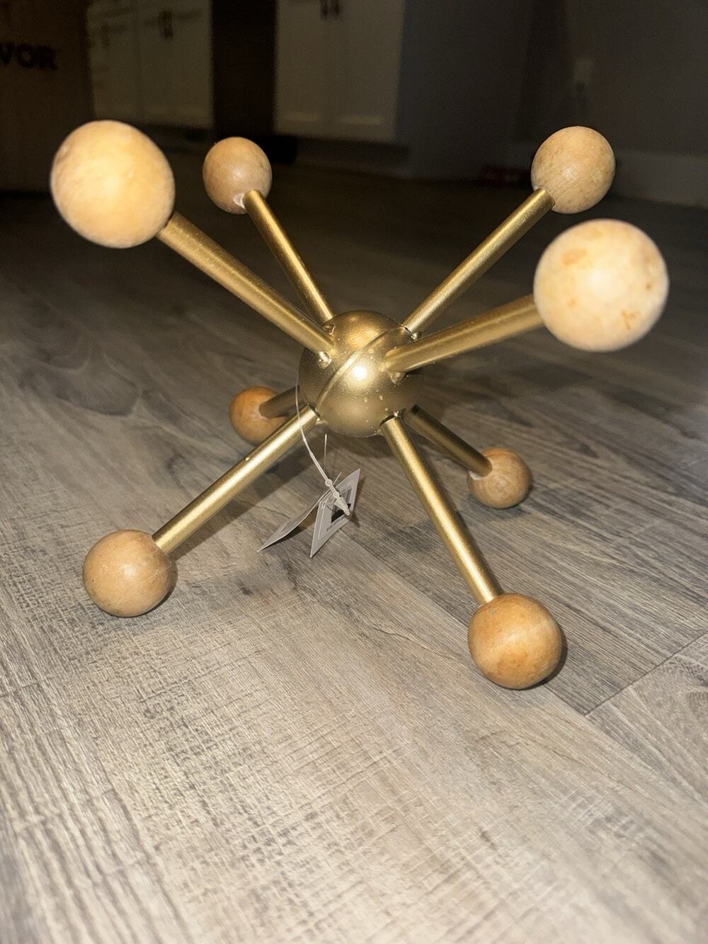 Modern Gold Metal Wood Ball Decorative Sculpture Tabletop Decor Jacks Style